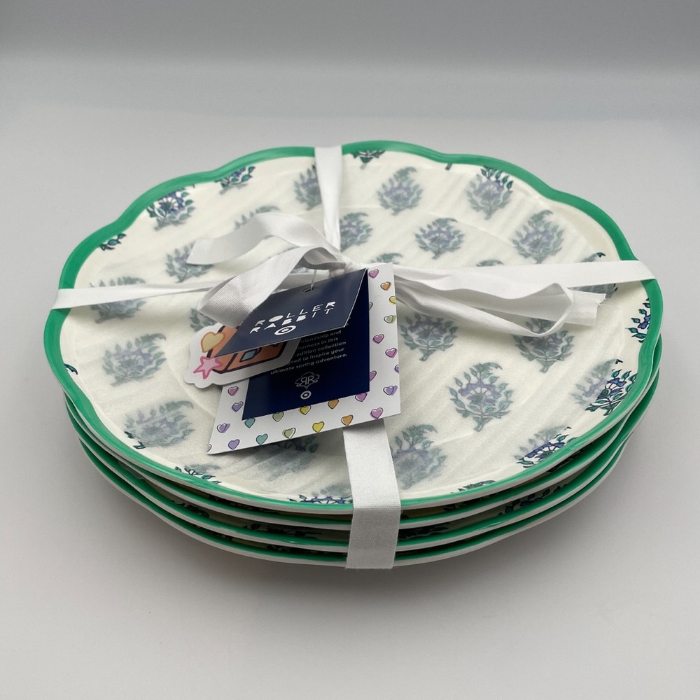 *New* Roller Rabbit x Target Green and Blue Floral Melamine Plates - Set of 4